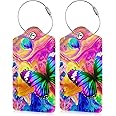 Butterfly Leather Cruise Luggage Tags for Suitcases With Stainless Steel Loop Privacy Cover ID Label Travel Bag Luggage Identifiers for Women Men Travel, Set of 2