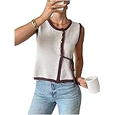 Verdusa Women's Bow Tie Button Up Sweater Vest Lightweight Sleeveless Knit Tops Elegant Work Vest