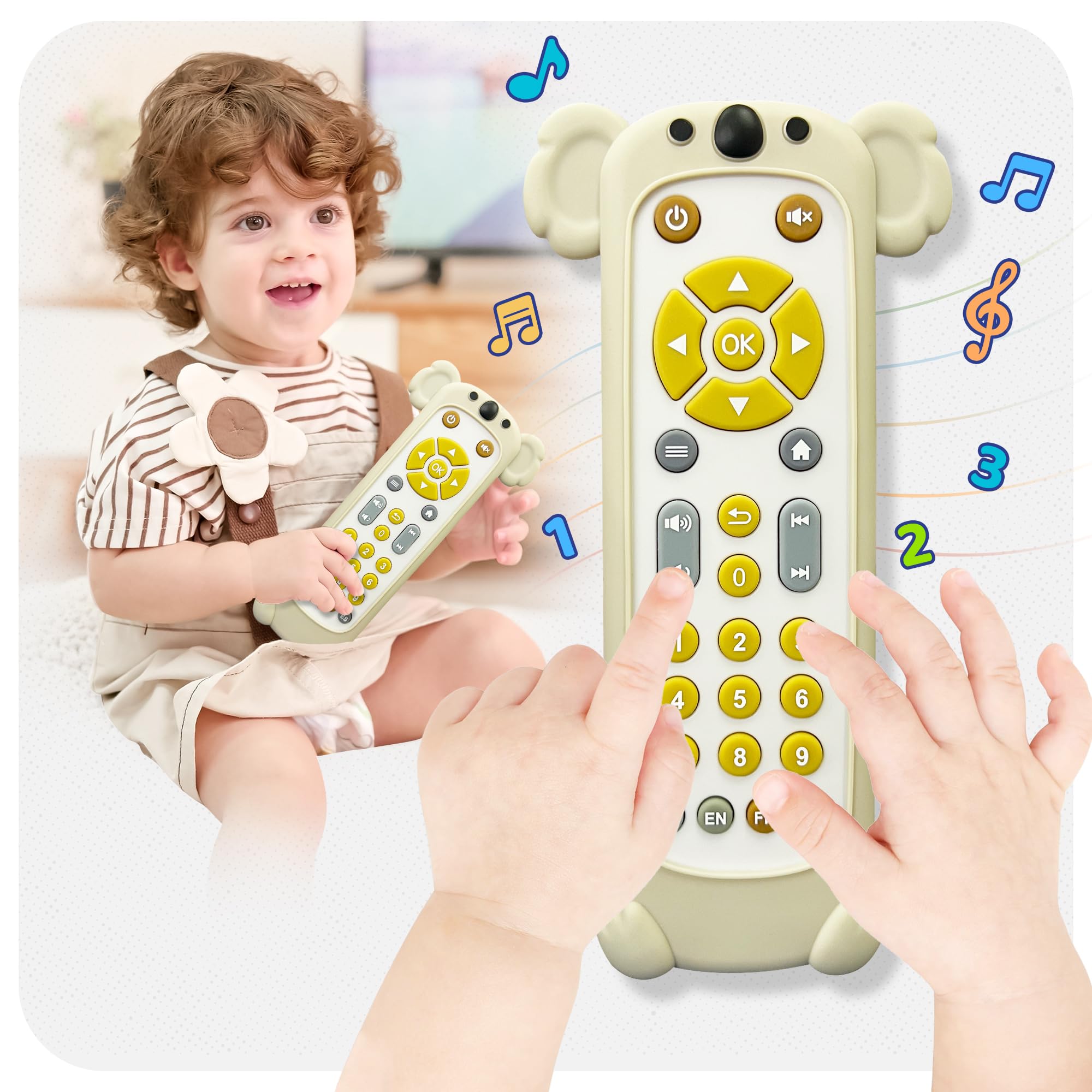 Baby Remote Control Toy with Koala Silicone Cover - Educational Musical Baby Toddler toys with Realistic Play, Lights, and Sounds - 6, 9, 12, 18 Month Boys Girl toys