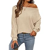 CFLONGE Fall Sweaters for Women 2025 Casual Pullover Off The Shoulder Sweater Batwing Long Sleeve Sweatshirt Knit Jumper Tops