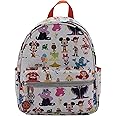 Disney 100 Mini Backpack Purse with Multi Character Allover Print & Molded Metal Logo Charm, 10.5 Inch, Adjustable Straps, Faux Leather