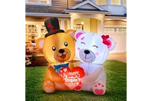 Capoda 4 ft Valentine's Day Inflatable Couple Bear with Love Heart LED Valentines Inflatables Outdoor Decorations Sweet Couple Bear Blow up Yard Decoration for Wedding Garden Yard Lawn Party