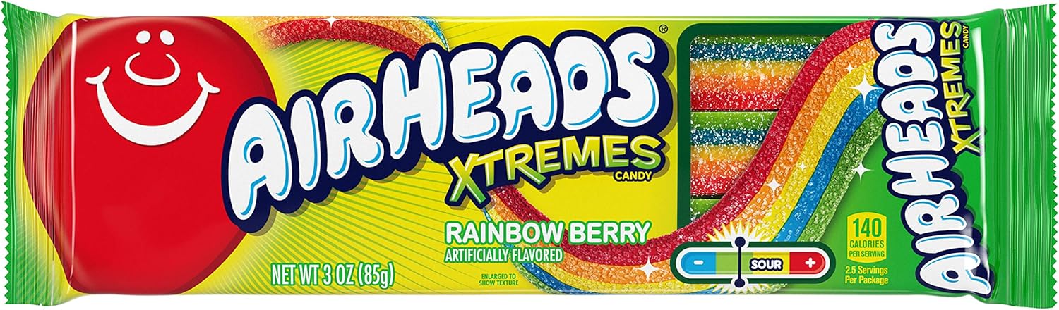 Airheads Xtremes Belts Sweetly Sour Candy, Halloween Treat, Rainbow Berry, Non Melting, Bulk Movie Theater and Party Bag, 3 oz (Pack of 12) : Grocery & Gourmet Food