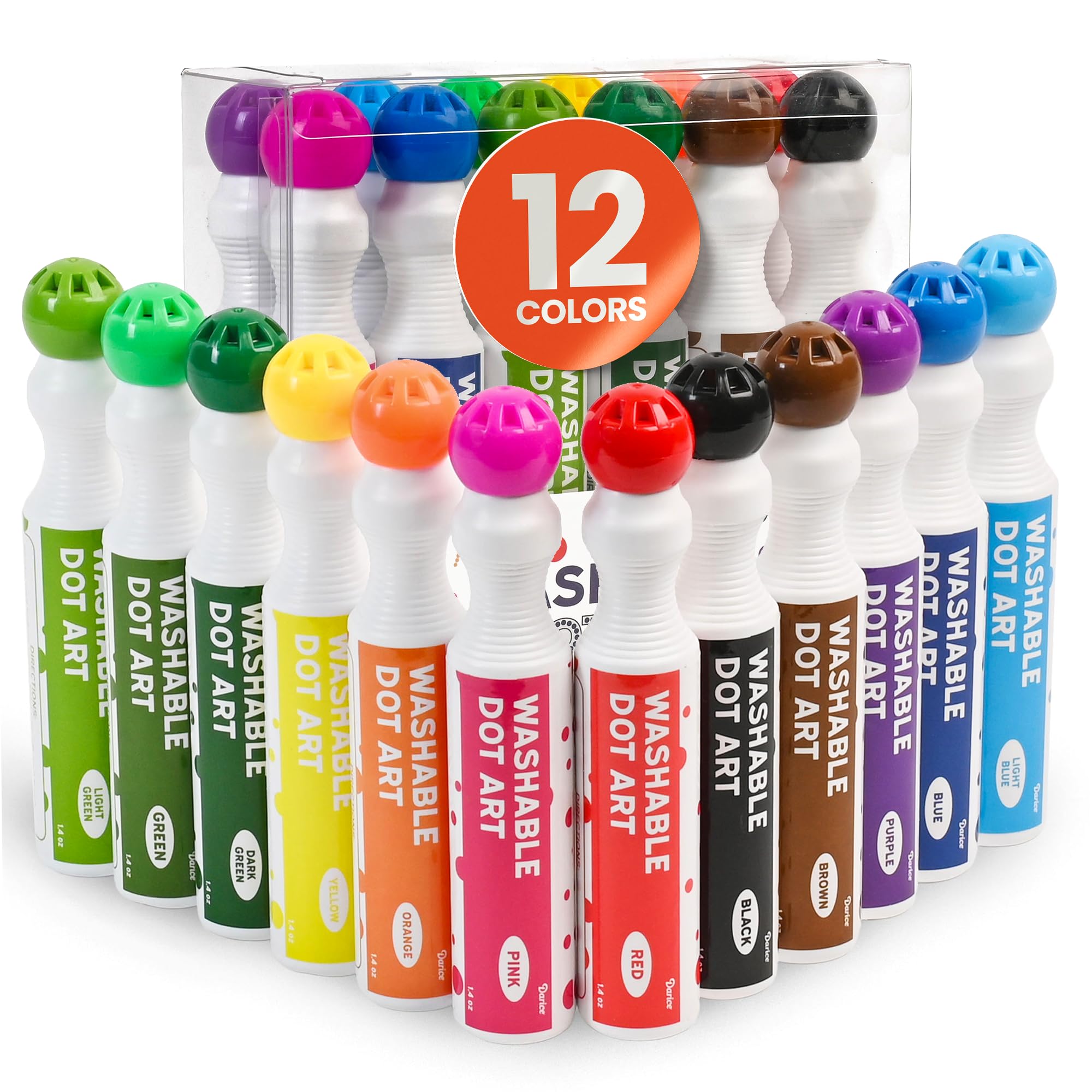 Playkidiz Washable Bingo Dabbers For Toddlers -12 Colors (40ml 1.35oz) Paint Marker Art Set - Water Based Bingo Pens - Non-Toxic Dot Markers For Kids