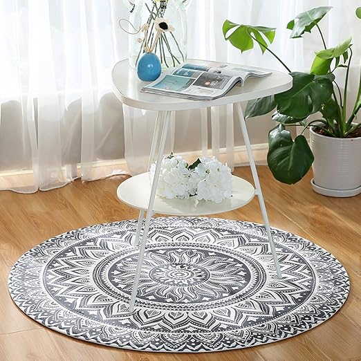 Amazon Com Leevan Modern Flannel Memory Foam Round Area Rug Microfiber Non Slip Machine Washable Circular Rugs Living Room Bedroom Study Yoga Soft Carpet Floor Mat Accent Home Decor 4 Feet Diameter Grey Mandal