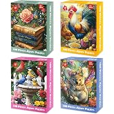 Bractowa 4 Packs 100 Piece Jigsaw Puzzles for Adults - Vintage Puzzles | Large Pieces Puzzle for Seniors Easy Beginner Kids Puzzle 8-10 Gifts for Girls Boys 11" x 15" Each