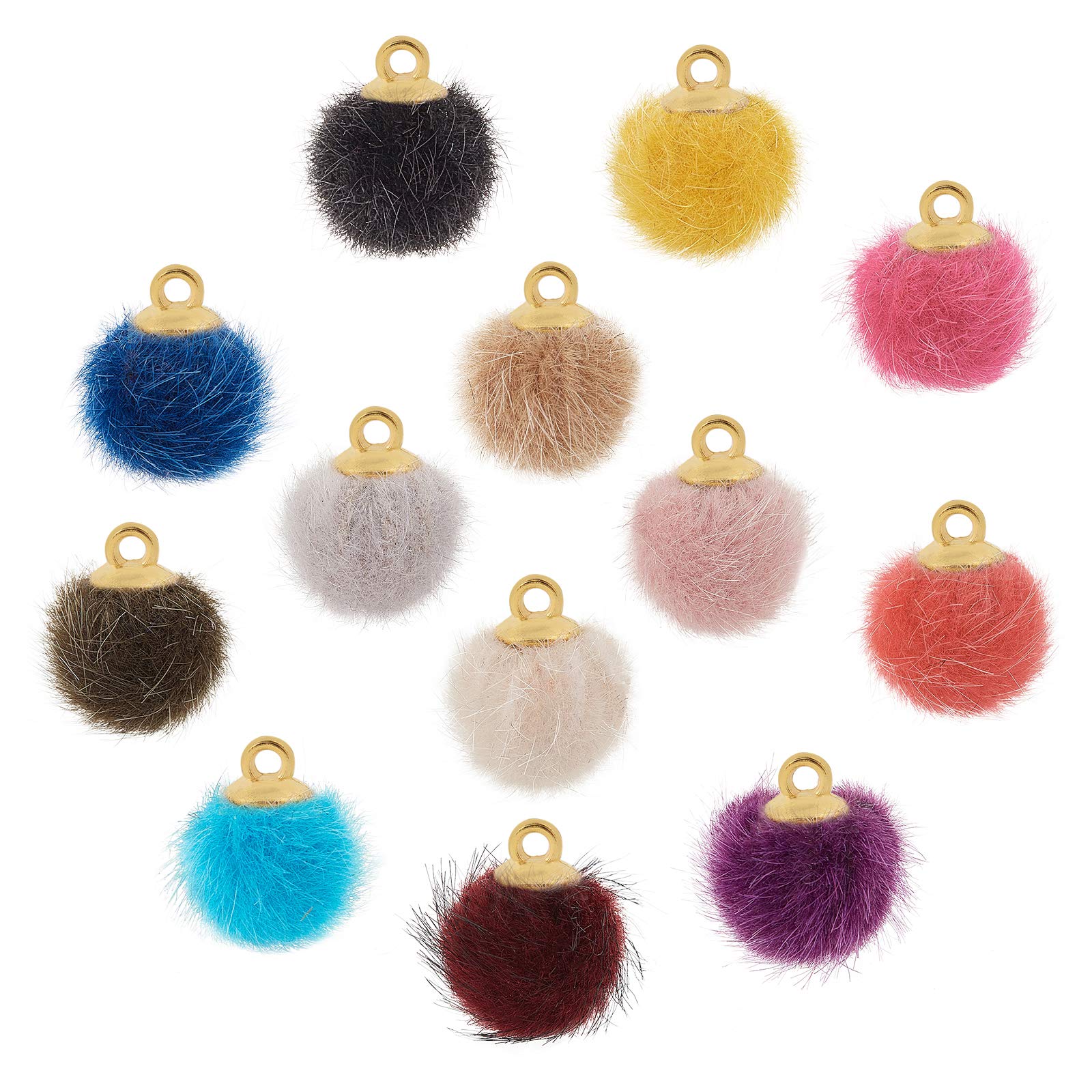 PH PandaHall 130pcs 13 Colors Pompoms Earrings Fabric Fur Metallic Pompoms Charms DIY Fluffy Ball Charms for Dangle Tassel Earrings Charm Pendant Jewellery Making