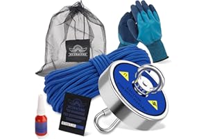 Mytracpro Fishing Magnet Kit Single Sided 800 LBS Pulling Fishing Magnet with 65 FT Nylon Rope Powerful Rare Earth Magnets (Blue) for Fishing and Magnetic Recovery Salvage