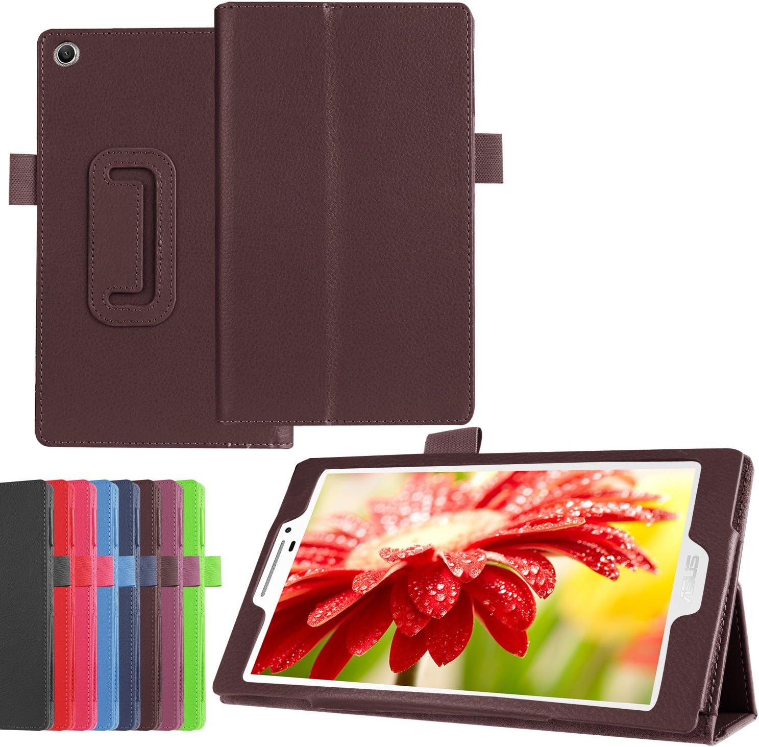 ASUS ZenPad 7.0 Z370C Case - ESRA Smart Folio Protective Case Cover Stand Skin With Stylus Holder For 7" Asus ZenPad 7.0 Z370C Z370CG Z370CL Android Tablet (Brown)