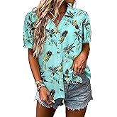 ZXZY Women Hawaiian Shirt Puff Short-Sleeve V Neck T-Shirt Pineapple Graphic Tee Tops Blouse Outfit