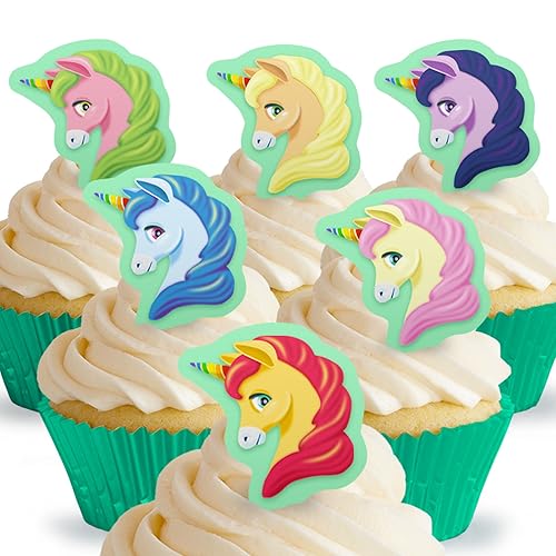 24 Precut Cute Unicorn Rainbow Edible Wafer Paper Cake Toppers