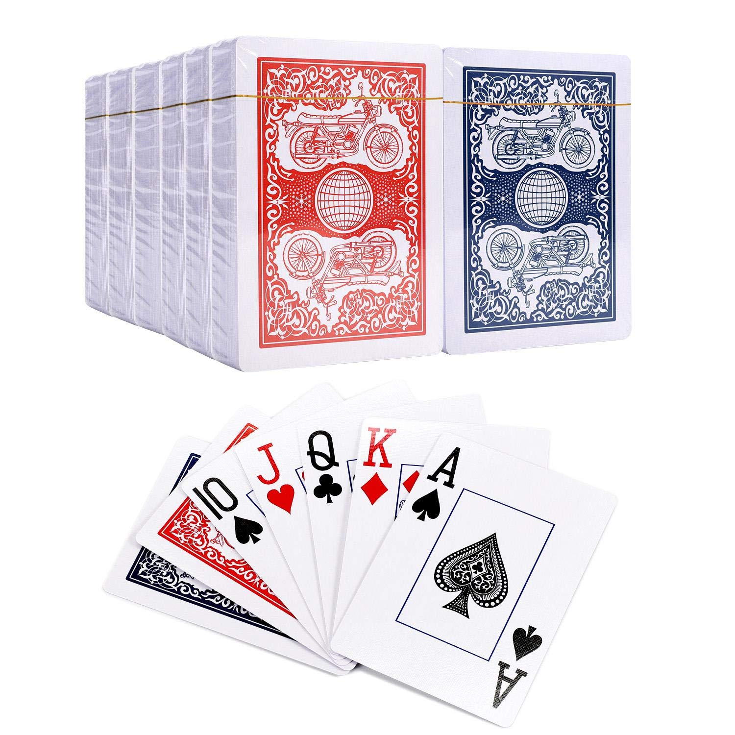 Vinsani Motorbike Playing Cards, Poker Size Standard Index, 12 Decks of Cards (6 Red and 6 Blue), for Blackjack, Euchre, Canasta, Pinochle Card Game, Casino Grade