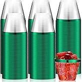 Lounsweer 100 Pcs 9oz Rimmed Plastic Cups Wedding Clear Cocktail Cups Heavy Duty Disposable Wine Glasses for Birthday Bridal Shower Baby Shower Holiday Celebrations(Green)