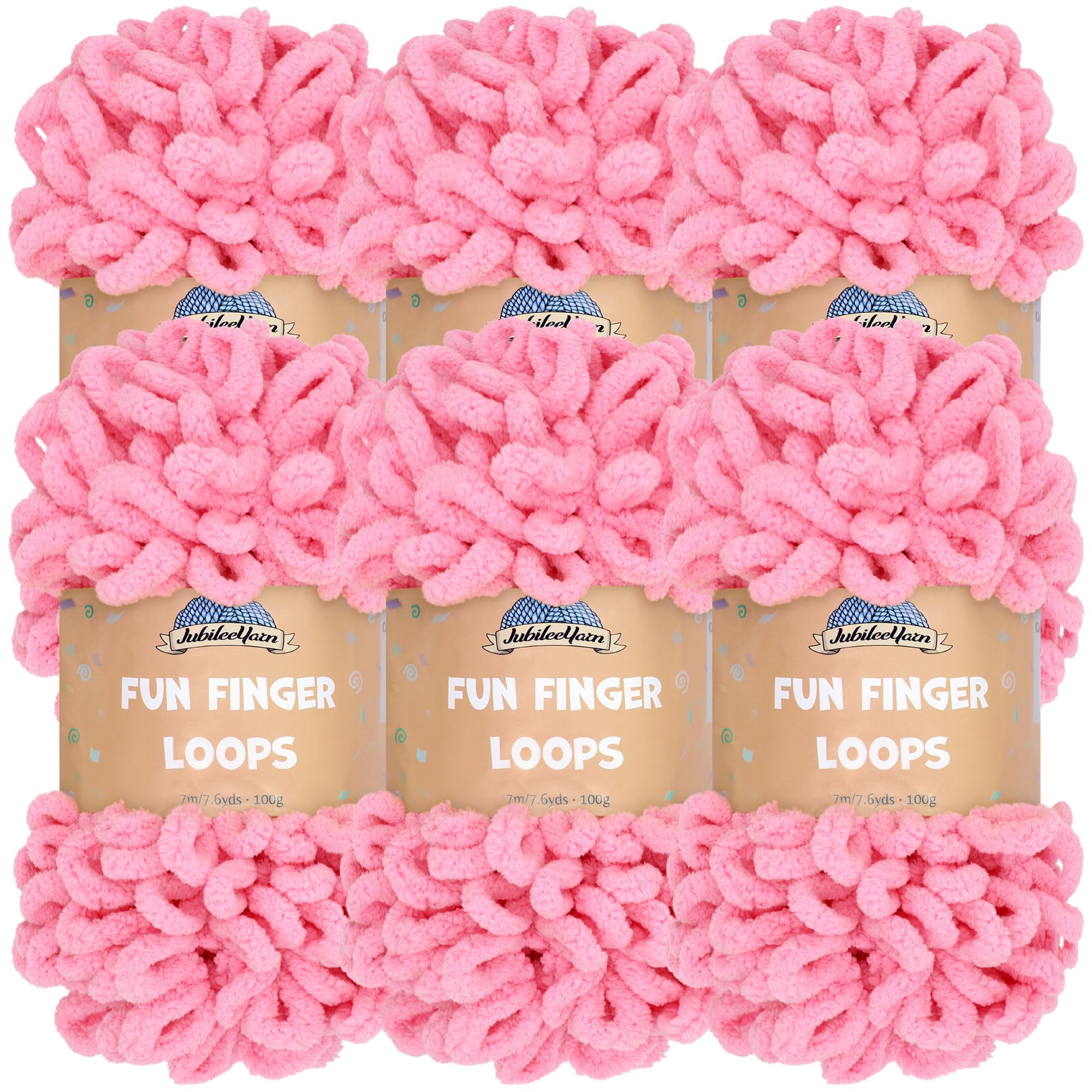 JubileeYarn Fun Finger Loops Yarn - Polyester Jumbo Weight Loop Yarn - 100g/Skein - Tickled Pink - 6 Skeins — image 1