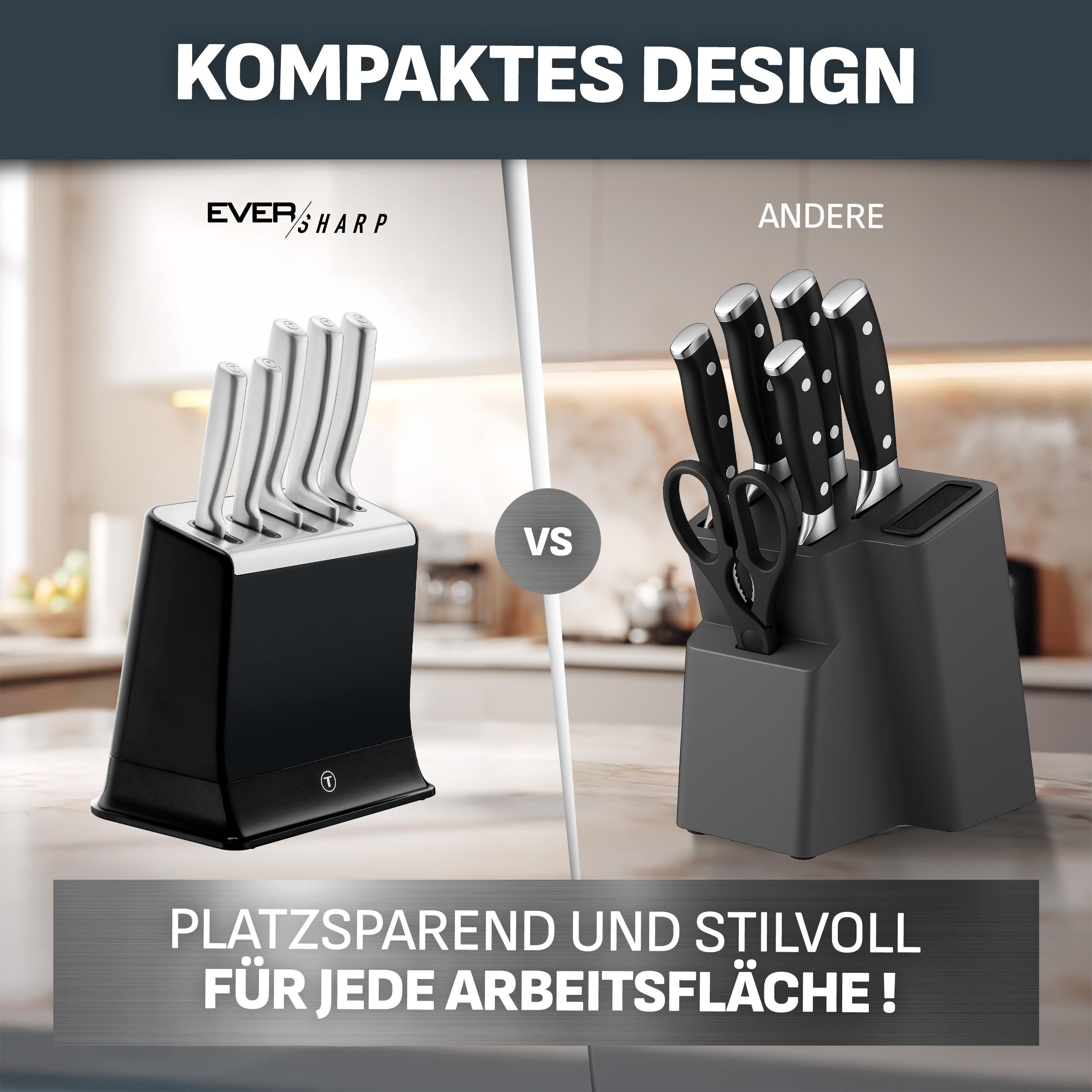 Tefal EverSharp Pro 5-teiliges Messer-Set mit selbstschärfendem Messerblock, patentierte Schärftechnologie, deutscher rostfreier Edelstahl, Schwarz, K2976S04 9