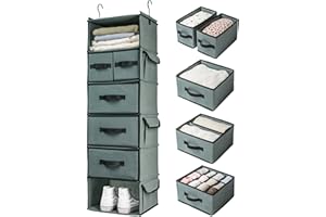 SMIRLY 6 Shelf Hanging Closet Organizer Hanging Shelves, Closet Hanging Organizer with 2 Sturdy Hooks for Wardrobe, Nursery, Storage (Grey, Inseparate)