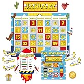 Cartoon Story Calendar Bulletin Board Set Cartoon Toy Theme Classroom Decor Western Cowboy Rocket Cowboy Hat Boots Cutout with Seasons Weather Date Calendar Cards for School Classroom Wall Supplies