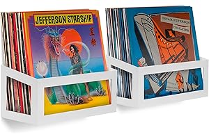 Hudson Hi-Fi Vinyl Display Holder - 2 Pack Record Display Shelf - Solid Steel Vinyl Wall Mount & Record Display, Quick Access Vinyl Record Wall Mount - Vinyl Record Shelf, Fits 25 LPs, White Pearl