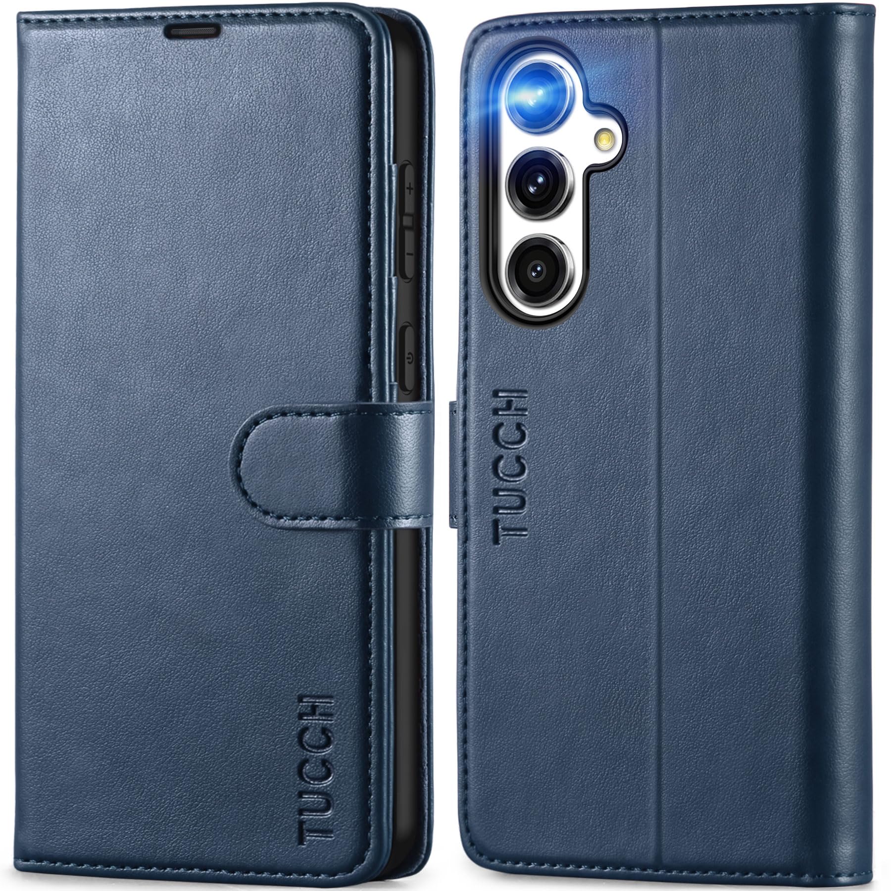 TUCCH Wallet Case for Galaxy S24 FE (6.7") 2024 5G, PU Leather Case with RFID Blocking[Card Slots]Kickstand[Shockproof TPU], Magnetic Protective Folding Folio Compatible with Galaxy S24 FE, Dark Blue
