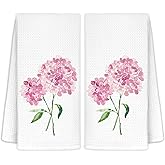 CIOJUNE Pink Hydrangea Flowers Floral Kitchen Towels Set of 2 - Flowers Decorative Hand Towels for Bathroom, Pink Hydrangea Decor Dish Towels for Kitchen, Floral Hand Towels, 16x24