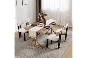 WAHSON OFFICE CHAIRS Wahson Linen Dining Chairs Set of 4, Farmhouse Fabric Kitchen Chairs with Black Hardwood Legs，Armless Upholstered Accent Chairs for Dining Room, Beige