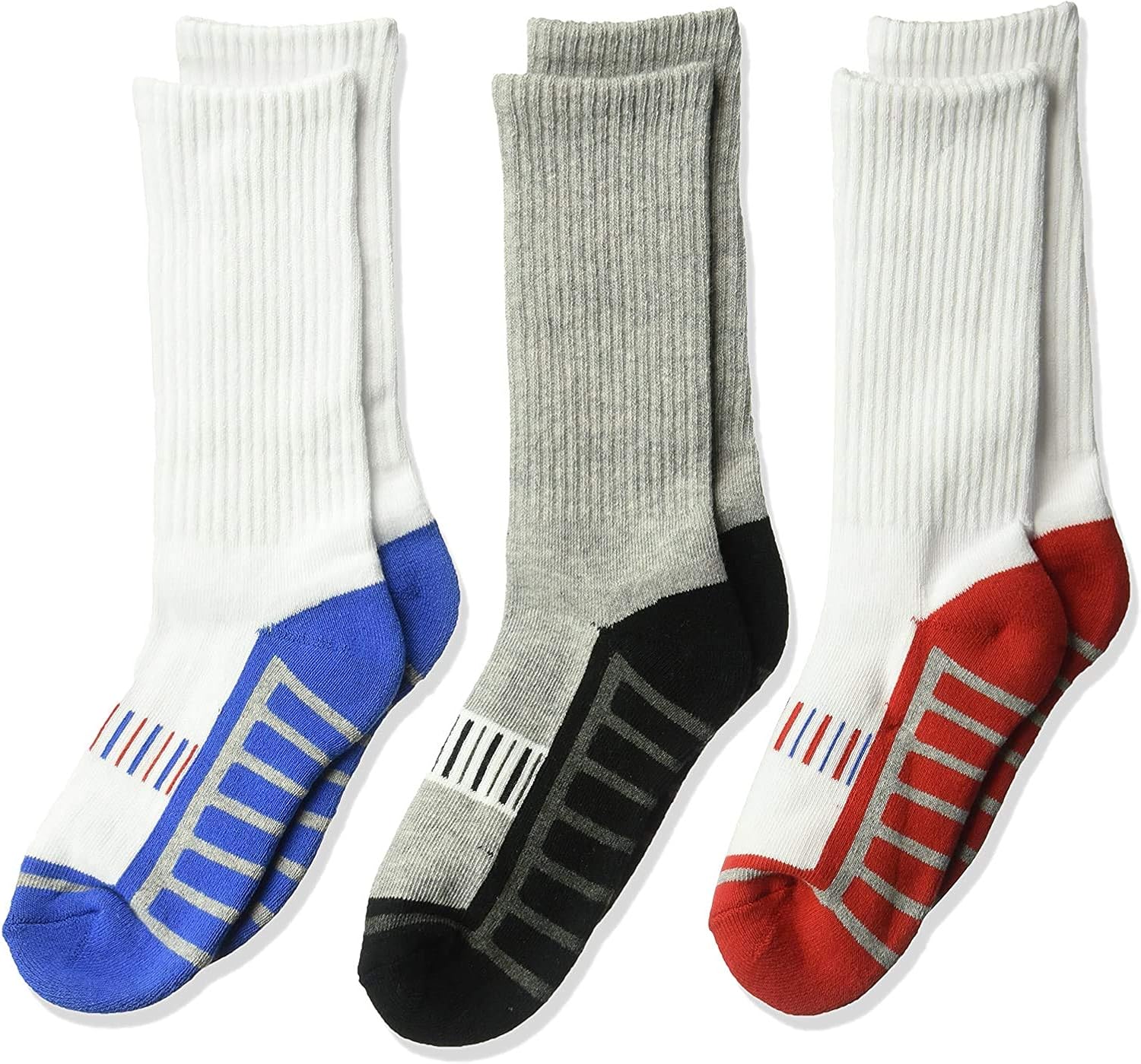 Jefferies Socks Big Boy's Athletic Sport Half Cushion Crew Socks 3 Pair Pack Sockshosiery, multi