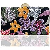 YAPAIOU Women's Beaded Sequin Flower Clutch Purse Floral Embroidery Evening Bag For Formal Wedding Cocktail Party