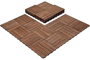 Yaheetech 27PCS Natural Fir Wood Tiles, 12" x 12" Indoor Outdoor Interlocking Patio Deck Tiles for Balcony, Backyard, Garden 