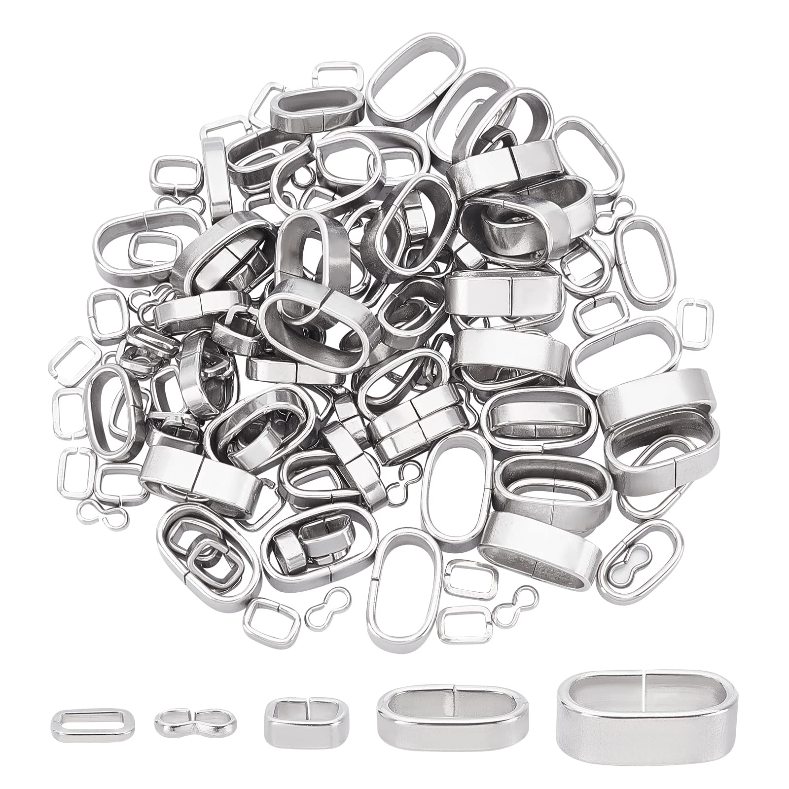 UNICRAFTALE Approximately 150 Pieces Oval/Rectangle/Peanut Connectors 304 Stainless Steel Quick Link Connectors Metal Colour Connectors for Quick Link Chain