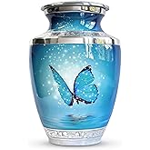 Malaika Memorials Blue Butterfly Urn for Ashes for Women/Men, Cremation Urns for Human Ashes Adult Female/Male, 200 Cubic Inch Capacity