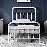 Yaheetech Classic Metal Platform Bed Frame Mattress Foundation with Victorian Style Iron-Art Headboard/Footboard/Under Bed Storage/No Box Spring Needed/Twin Size White