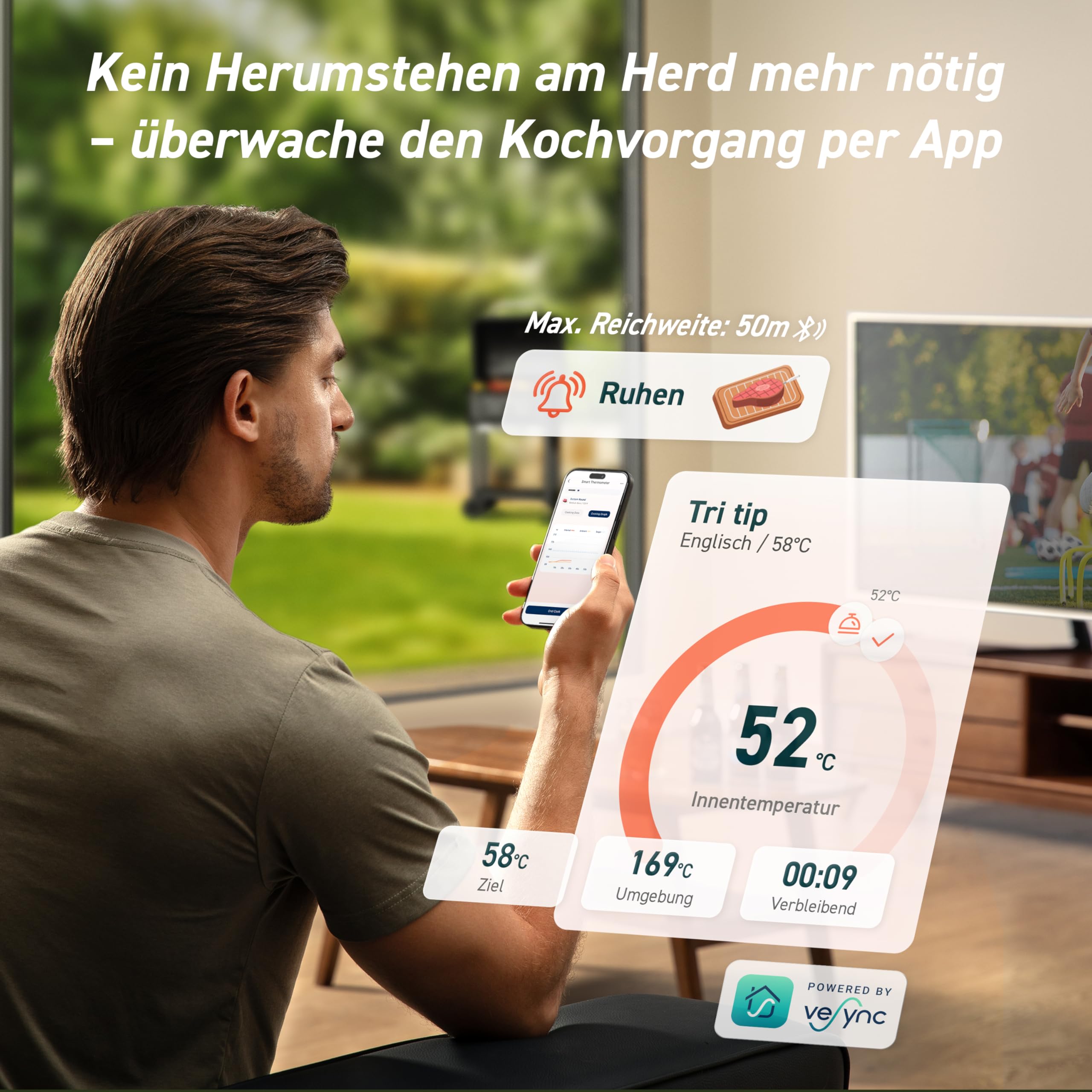 COSORI Erstes Smartes Fleischthermometer, Kabelloses Grillthermometer Bluetooth, perfekt für Heißluftfritteuse, Bratenthermometer für Küche und Grill, Spülmaschinenfest, Schwarz 5