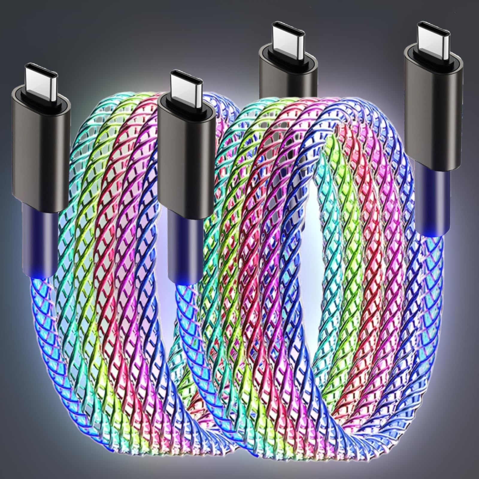 Photo 1 of 2 Packs 66W C to C LED Light Up Charging Cable,RGB Flowing LED Light Up Glowing Fast Charging Cord C to C Cable for i-Phone,Samsung Galaxy,Huawei,Android,Sony Xperia Smartphones(3.3FT)