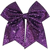 1 Pcs 8" Large Sequin Cheer Bows Clips, Cheerleading Glitter Hair Bow with Alligator Clips Hair Accessories for Cheerleaders Football Competition Sports (Purple)