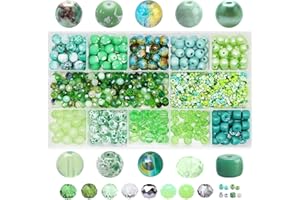 KEIP TAOUN Lime Green Glass Beads Jewelry Making Kit, Light Green Bracelet Beads Set, 1000pcs Including 10 Types 8mm Assorted Beads, 6mm Bicone Crystal Beads, 2-4mm Seed Beads for Earring, Necklace