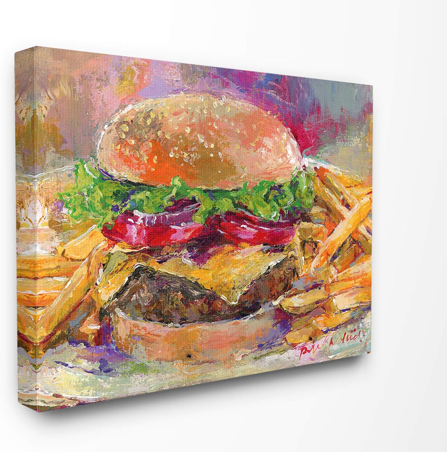 Paintings - The Stupell Home Décor Collection Brightly Hamburger and Fries Still Life Food Painting Stretched Canvas Wall Art, 24 x 30, Multi-Color
