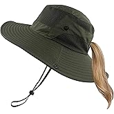 Muryobao Women Ponytail Sun Hat Summer UV Protection Cap Waterpoor Foldable Mesh Wide Brim Bucket Hats