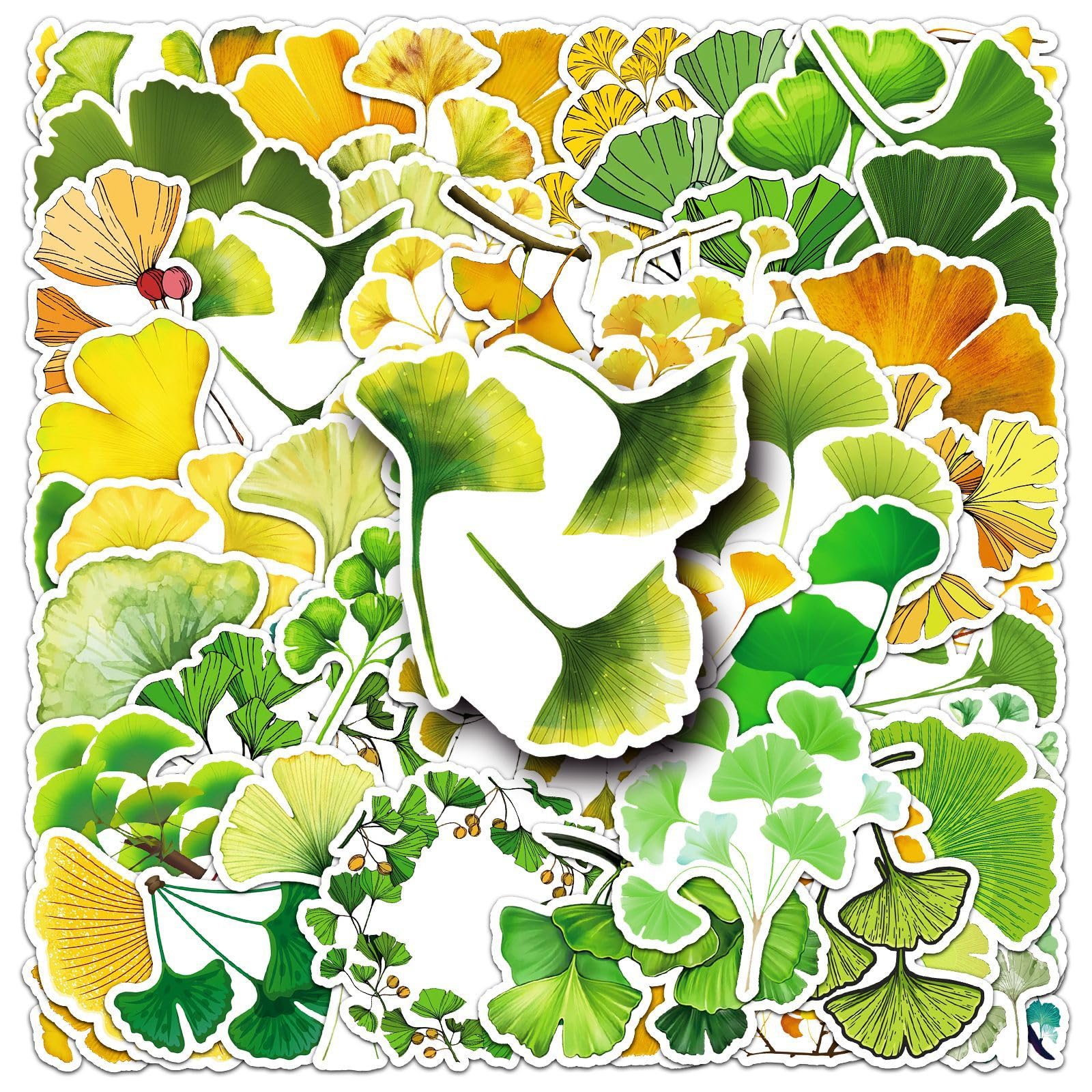 50Pcs Ginkgo Tree Stickers for Water Bottle,Laptop,Scrapbook,Computer,Helmet,Skateboard,Car,Bike,Luggage,Cartoon Plant Vinyl Sticker,Adults Children Boys Gift,Leaf Cute Aesthetic Graffiti Decal