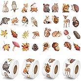 A1diee Forest Animal Roll Stickers - 2000Pcs Leaf Rabbit Squirrel Animal Vinyl Decals for Kid, Watercolor Self-Adhesive Stickers Gifts for Party Birthday Home Decor Window Skateboard Laptop, 4Rolls