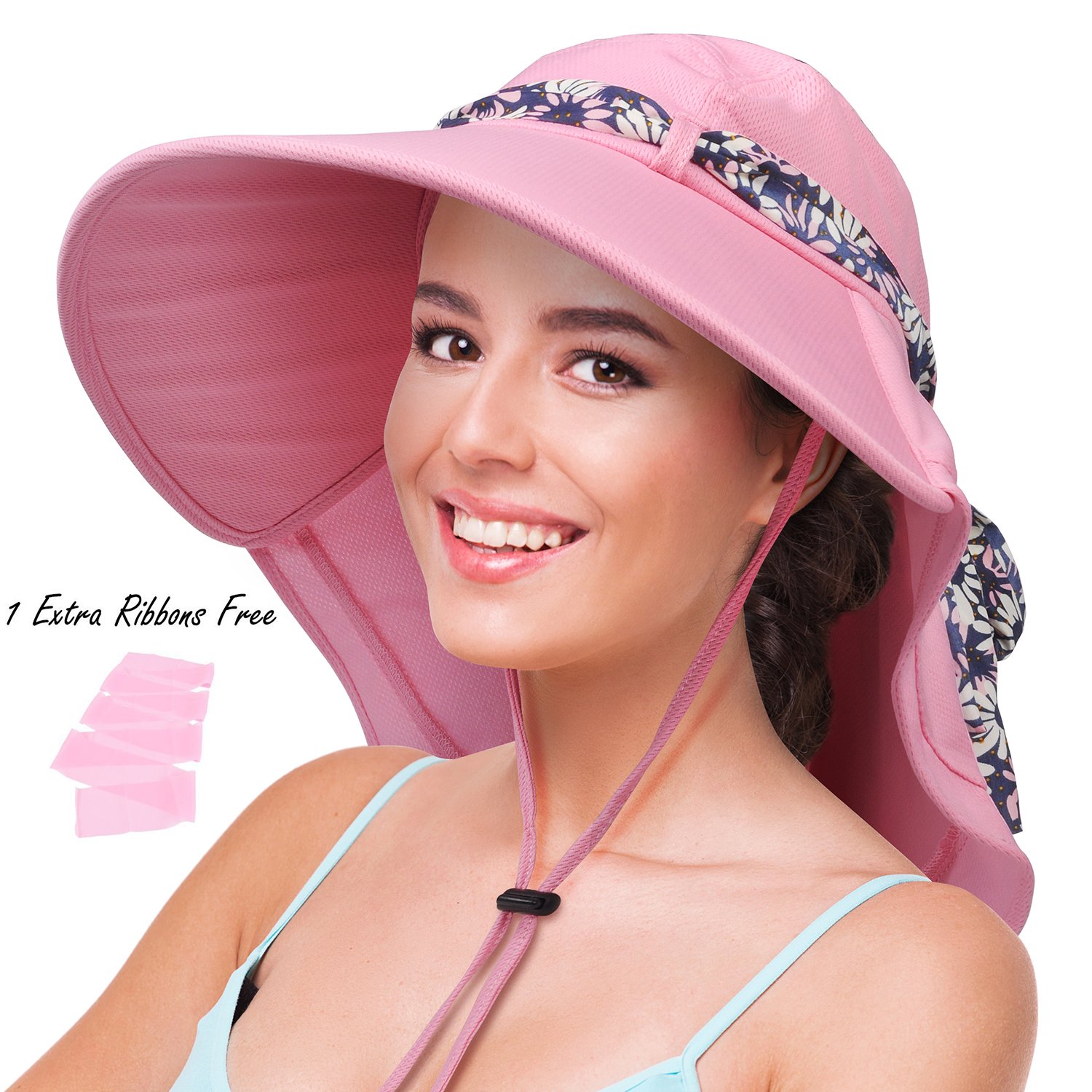 Womens Sun Hats Neck Flap Large Brim UV Protection Foldable Fishing Hiking Beach Cap
