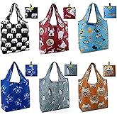 BeeGreen Heavy Duty Bulk Large Reusable Grocery Bags 6 Pack - Foldable Sturdy Recycled Cloth Animal Print Shopping Totes with Handles -Reusable Gifts Bags for Groceries, Travel, Storage & Women