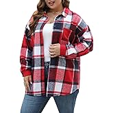 Nemidor Womens Plus Size Flannel Shirt Fall Outfits Long Sleeve Button Down Plaid Shackets Jacket Casual Shirts Tops