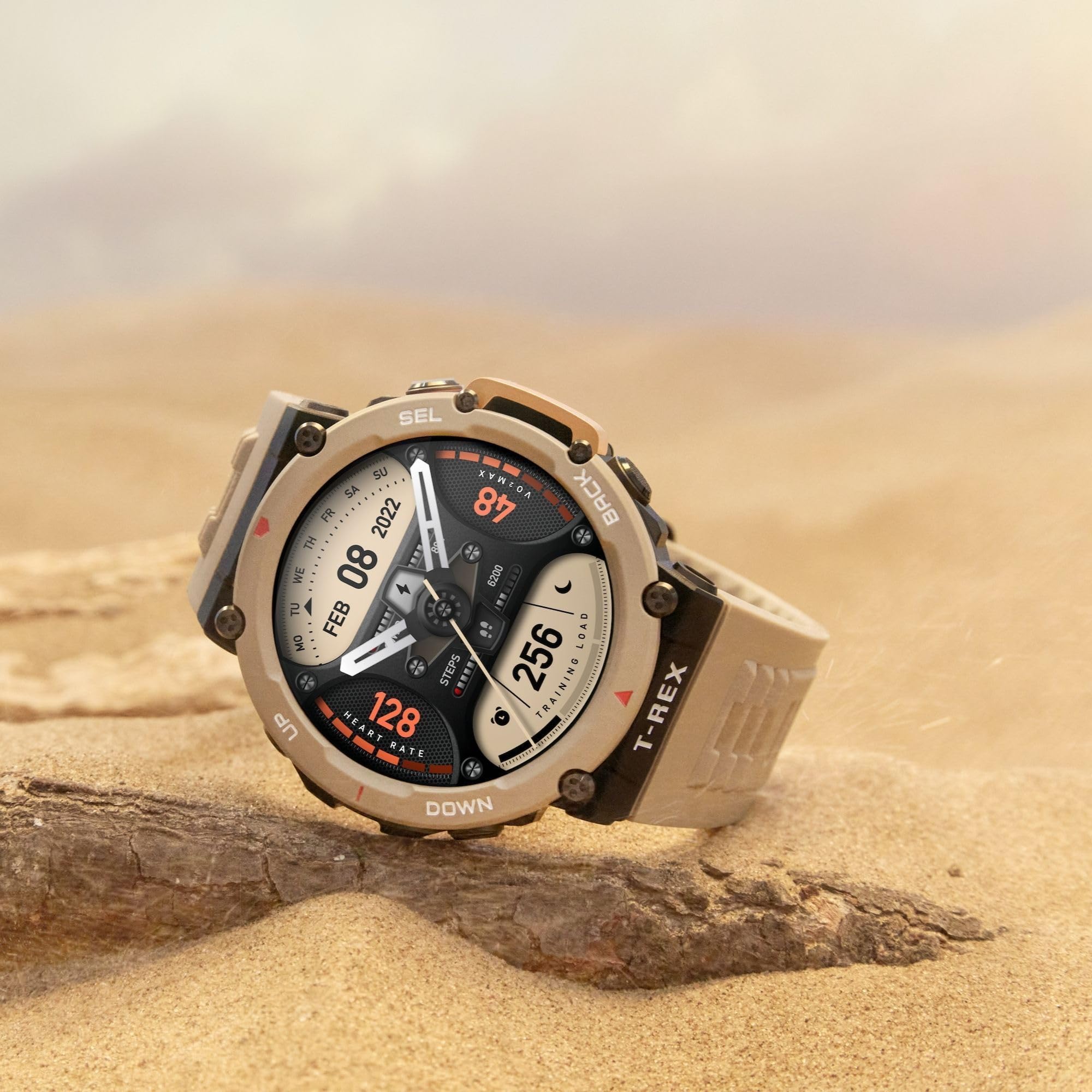 Amazfit T-Rex 2 Rugged Smart Watch, Military Certified, GPS, 24-Day Battery Life, Heart Rate, VO2, SPO2 Monitoring, Pacer, Altitude, 10 ATM Water-Resistant, Sleep Monitoring (Khaki)