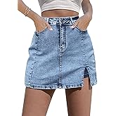 luvamia Skorts Skirts for Women Denim Mini Skirt Side Slit with High Waisted Jean Shorts Stretchy