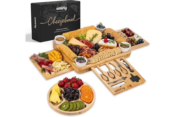 SMIRLY Charcuterie Boards Gift Set: Large Charcuterie Board, Bamboo Cheese Board Set - House Warming Gifts New Home, Wedding