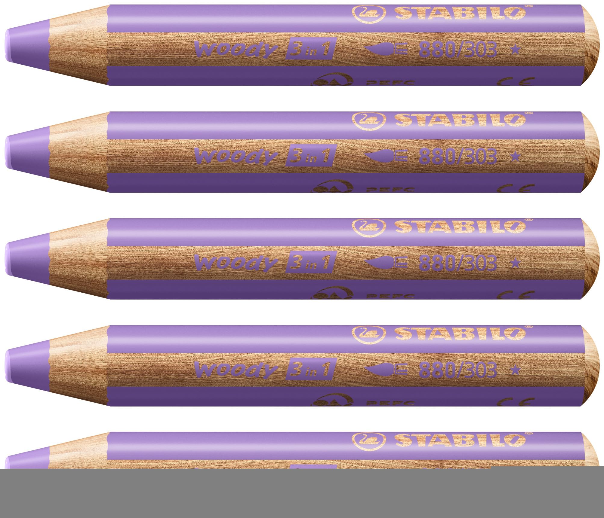 STABILO woody 3-in-1 - Multi-Talented Pencil - Pack of 5 - Pastel Lilac