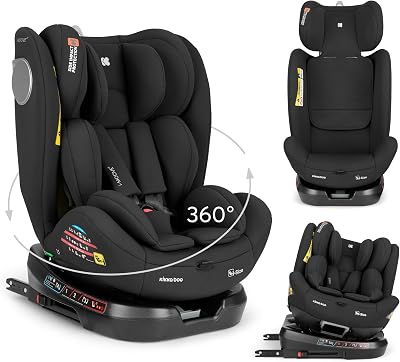 KikkaBoo Kindersitz 9-36 kg mit ISOFIX & 360° Drehung i-MOOVE 2, i-SIZE, 40-150 cm Reboarder, Rückwärts/Vorwärtsgerichtet, Verstellbare Kopfstütze, Liegefunktion, Schwarz