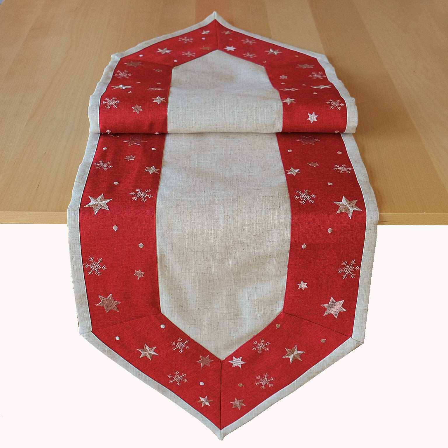 Raebel OHG Table Linen Christmas Embroidery Golden Stars Table Runner Winter (40 x 90 cm, Red)