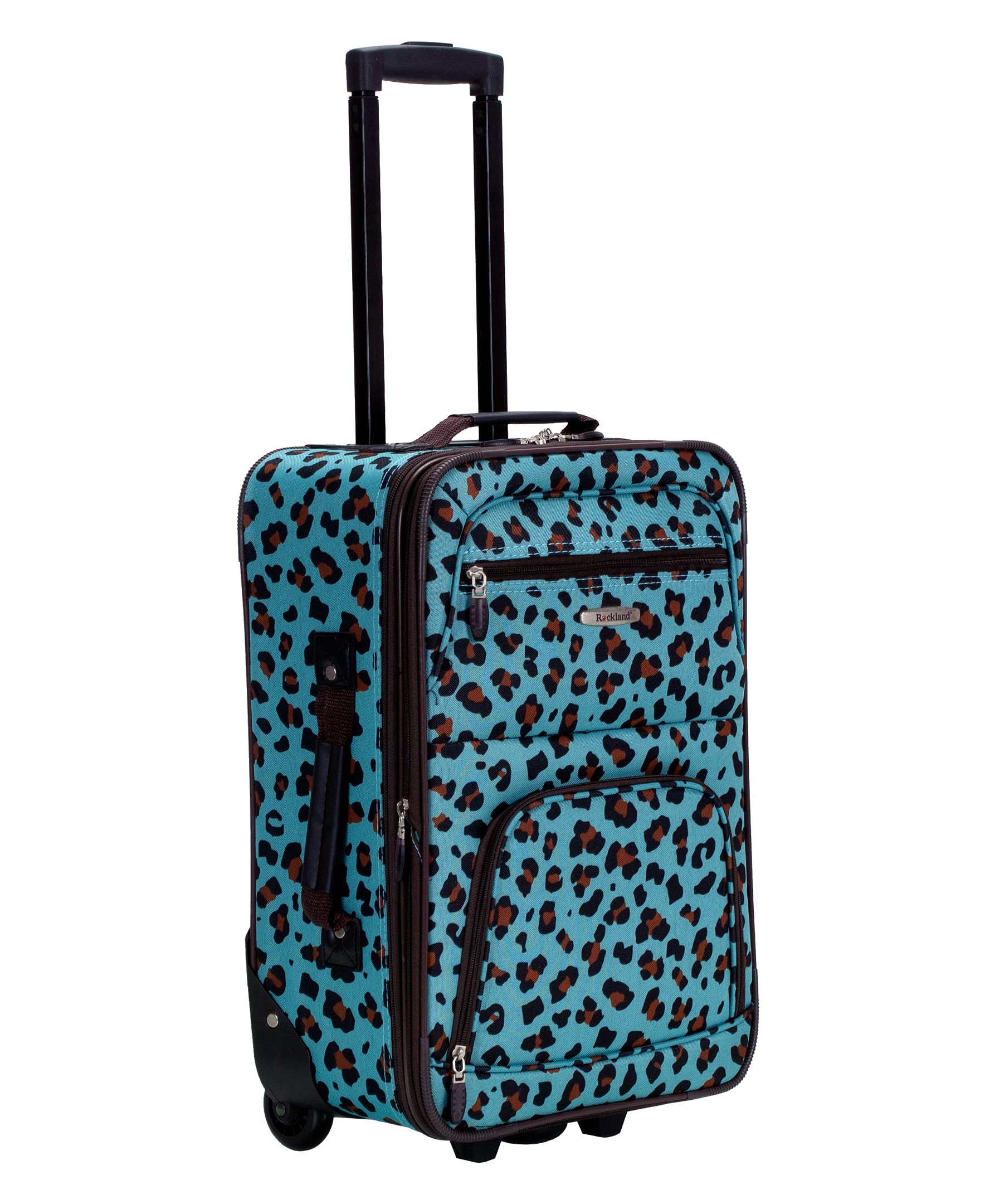 Rockland Jungle Softside Upright Luggage, Blue Leopard, 4-Piece Set (14/29/24/28)
