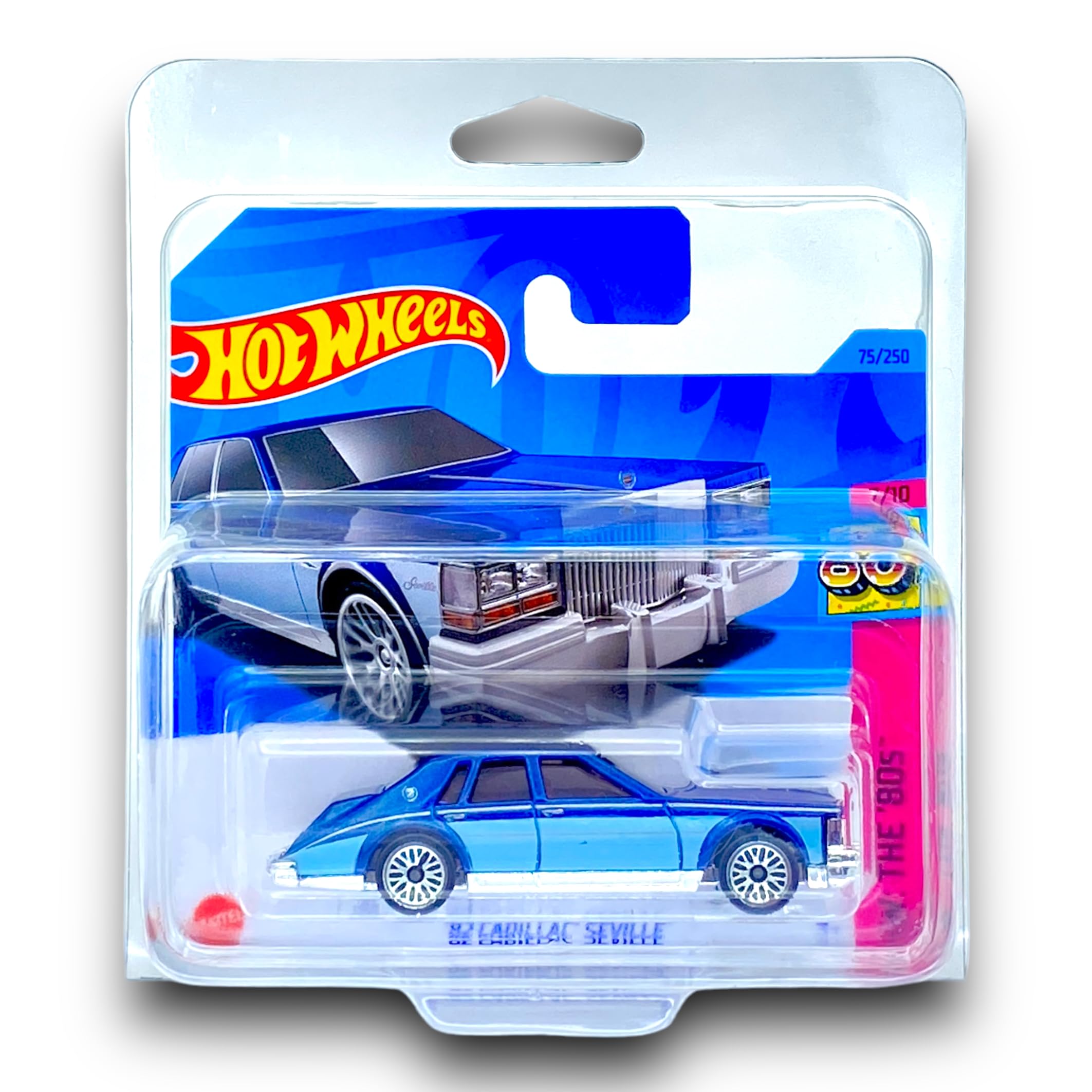 Hot Wheels '82 Cadillac Seville (Blue) 7/10 HW: The '80s - 2023-75/250 (Short Card) - COMES IN A KLAS CAR KEEPER PROTECTIVE COLLECTORS CASE - HKJ64